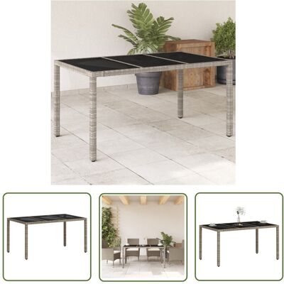 The Living Store Stół ogrodowy ze szklanym blatem - szary 150x90x75 cm - rattan PE - Stół Ogrodowy The Living Store Stół ogrodowy ze szklanym blatem - szary 150x90x75 cm - rattan PE - Stół Ogrodowy
