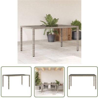 The Living Store Stół ogrodowy ze szklanym blatem - szary - 150x90x75cm - rattan PE - Stół Ogrodowy The Living Store Stół ogrodowy ze szklanym blatem - szary - 150x90x75cm - rattan PE - Stół Ogrodowy