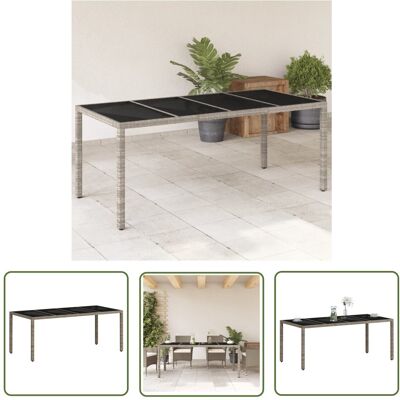 The Living Store Stół ogrodowy ze szklanym blatem - szary 190x90x75 cm - rattan PE - Stół Ogrodowy The Living Store Stół ogrodowy ze szklanym blatem - szary 190x90x75 cm - rattan PE - Stół Ogrodowy