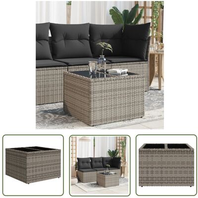 The Living Store Stół ogrodowy ze szklanym blatem - szary - 55x55x37 cm - rattan PE - Stół Ogrodowy The Living Store Stół ogrodowy ze szklanym blatem - szary - 55x55x37 cm - rattan PE - Stół Ogrodowy