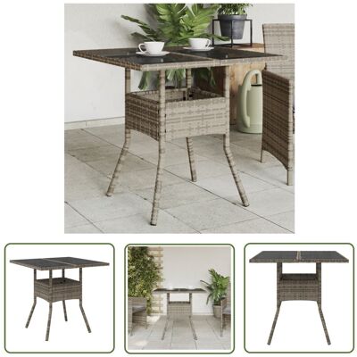 The Living Store Stół ogrodowy ze szklanym blatem - szary - 80x80x75cm - polirattan - Stół Ogrodowy The Living Store Stół ogrodowy ze szklanym blatem - szary - 80x80x75cm - polirattan - Stół Ogrodowy