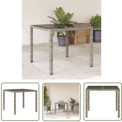 The Living Store Stół ogrodowy ze szklanym blatem - szary - 90x90x75 cm - rattan PE - Stół Ogrodowy The Living Store Stół ogrodowy ze szklanym blatem - szary - 90x90x75 cm - rattan PE - Stół Ogrodowy