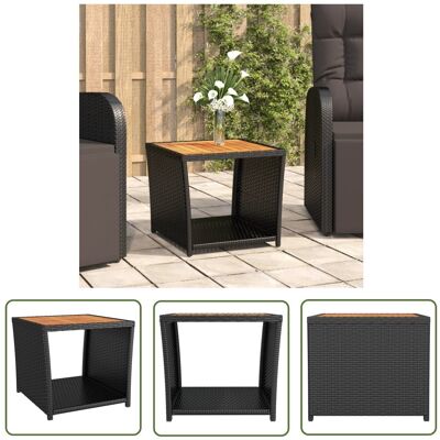 The Living Store Stolik kawowy z drewnianym blatem - czarny rattan PE i akacja - Stolik Herbaciany The Living Store Stolik kawowy z drewnianym blatem - czarny rattan PE i akacja - Stolik Herbaciany