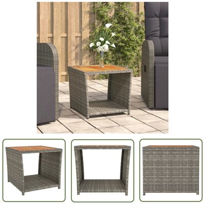 The Living Store Stolik kawowy z drewnianym blatem - szary rattan PE i akacja - Stolik Herbaciany The Living Store Stolik kawowy z drewnianym blatem - szary rattan PE i akacja - Stolik Herbaciany