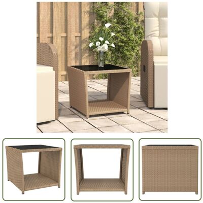 The Living Store Stolik kawowy ze szklanym blatem - beżowy rattan PE i szkło - Stolik Herbaciany The Living Store Stolik kawowy ze szklanym blatem - beżowy rattan PE i szkło - Stolik Herbaciany