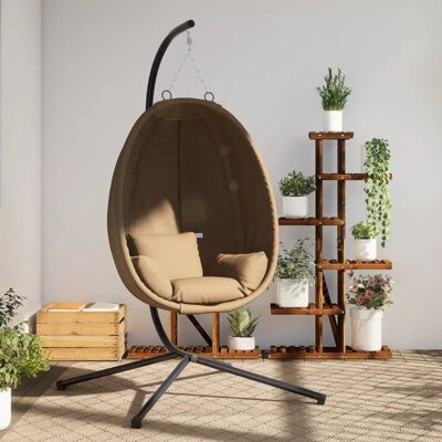 The Living Store Wiszące krzesło kokon ze stojakiem - kolor taupe - tkanina i stal - Wiszące Krzesło The Living Store Wiszące krzesło kokon ze stojakiem - kolor taupe - tkanina i stal - Wiszące Krzesło
