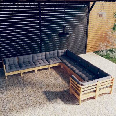 Qualité Luxe - Zestaw mebli ogrodowych 10 sztuk, Szary, Sosnowe drewno Qualité Luxe - Zestaw mebli ogrodowych 10 sztuk, Szary, Sosnowe drewno