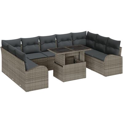 vidaXL 10-częściowy Zestaw Sof Ogrodowych z Poduszkami Szary Poly Rattan vidaXL 10-częściowy Zestaw Sof Ogrodowych z Poduszkami Szary Poly Rattan