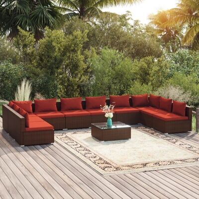 vidaXL 11-cz. zestaw wypoczynkowy do ogrodu, poduszki, rattan PE brąz! vidaXL 11-cz. zestaw wypoczynkowy do ogrodu, poduszki, rattan PE brąz!