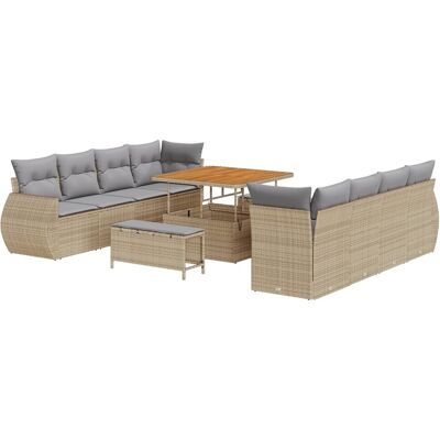 vidaXL 11-częściowy zestaw sof ogrodowych z poduszkami Beżowa Poli Rattan Akacja vidaXL 11-częściowy zestaw sof ogrodowych z poduszkami Beżowa Poli Rattan Akacja