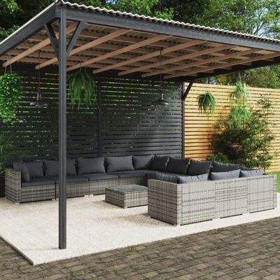 vidaXL 12-cz. ogrodowy zestaw wypoczynkowy, poduszki, rattan PE, szary vidaXL 12-cz. ogrodowy zestaw wypoczynkowy, poduszki, rattan PE, szary