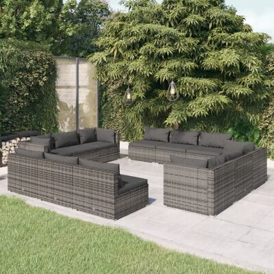 vidaXL 12-cz. zestaw wypoczynkowy do ogrodu, poduszki, rattan PE szary vidaXL 12-cz. zestaw wypoczynkowy do ogrodu, poduszki, rattan PE szary