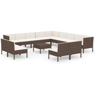 vidaXL 14-cz. zestaw wypoczynkowy do ogrodu, poduszki, rattan PE, brąz vidaXL 14-cz. zestaw wypoczynkowy do ogrodu, poduszki, rattan PE, brąz