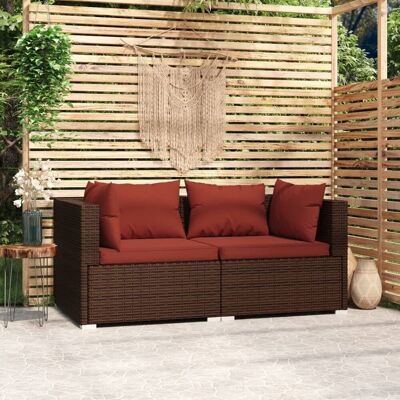 vidaXL 2-osobowa sofa ogrodowa z poduszkami, polirattan, brązowa vidaXL 2-osobowa sofa ogrodowa z poduszkami, polirattan, brązowa