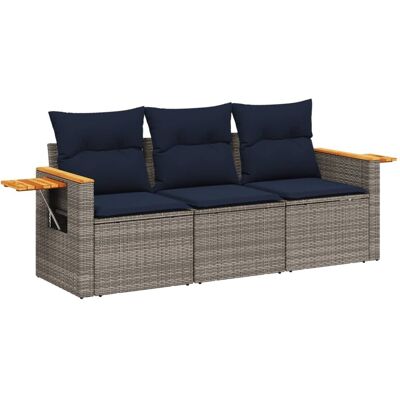 vidaXL 3-częściowa sofa do ogrodu, z poduszkami, szara, polirattanowa vidaXL 3-częściowa sofa do ogrodu, z poduszkami, szara, polirattanowa