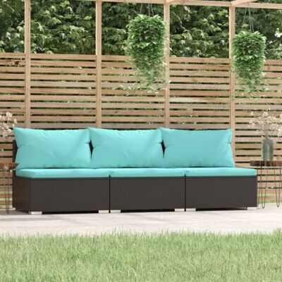 vidaXL 3-osobowa sofa ogrodowa z poduszkami, czarny polirattan vidaXL 3-osobowa sofa ogrodowa z poduszkami, czarny polirattan