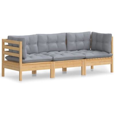 vidaXL 3-osobowa sofa ogrodowa - Drewno sosnowe szare poduszki vidaXL 3-osobowa sofa ogrodowa - Drewno sosnowe szare poduszki