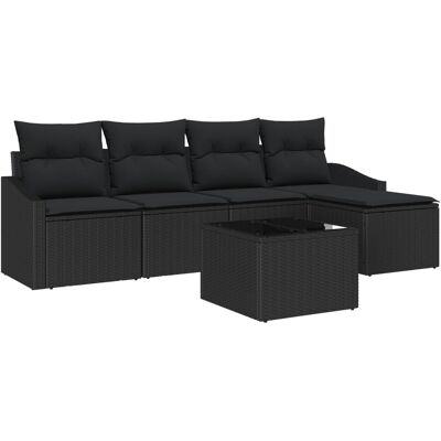 vidaXL 6-częściowy zestaw sof ogrodowych Czarny Rattan, Poliester, Stal vidaXL 6-częściowy zestaw sof ogrodowych Czarny Rattan, Poliester, Stal