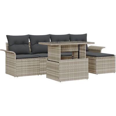 vidaXL 6-częściowy Zestaw Sofowy Ogrodowy z Poduszkami Jasnoszary Poly Rattan vidaXL 6-częściowy Zestaw Sofowy Ogrodowy z Poduszkami Jasnoszary Poly Rattan