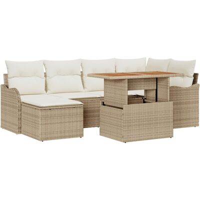 vidaXL 7-częściowy Zestaw Sof Ogrodowych z Poduszkami Beżowy Poly Rattan vidaXL 7-częściowy Zestaw Sof Ogrodowych z Poduszkami Beżowy Poly Rattan