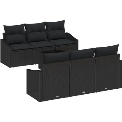 vidaXL 7-częściowy zestaw sof ogrodowych z poduszkami Czarny Rattan vidaXL 7-częściowy zestaw sof ogrodowych z poduszkami Czarny Rattan