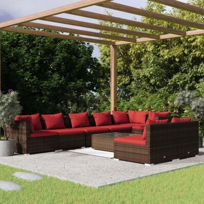 vidaXL 9-cz. ogrodowy zestaw wypoczynkowy, poduszki, rattan PE, brąz vidaXL 9-cz. ogrodowy zestaw wypoczynkowy, poduszki, rattan PE, brąz