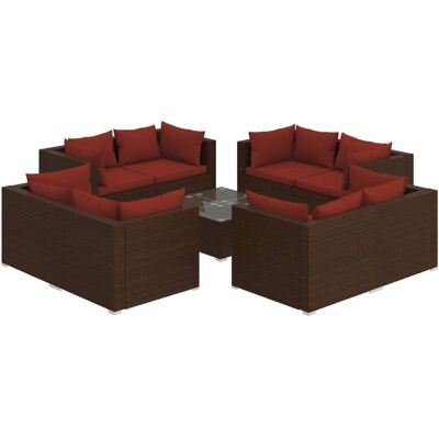 vidaXL 9-cz. zestaw wypoczynkowy do ogrodu, poduszki, rattan PE, brąz vidaXL 9-cz. zestaw wypoczynkowy do ogrodu, poduszki, rattan PE, brąz