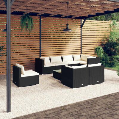 vidaXL 9-cz. zestaw wypoczynkowy do ogrodu, poduszki, rattan PE czarny vidaXL 9-cz. zestaw wypoczynkowy do ogrodu, poduszki, rattan PE czarny
