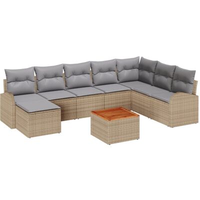 vidaXL 9-częściowy zestaw sof ogrodowych z poduszkami Beżowy Poli Rattan Akacja vidaXL 9-częściowy zestaw sof ogrodowych z poduszkami Beżowy Poli Rattan Akacja