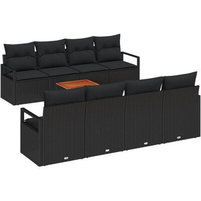 vidaXL 9-częściowy zestaw sof ogrodowych z poduszkami czarny polirattan akacja, vidaXL 2-osobowa sofa ogrodowa z poduszkami czarna polirattan vidaXL 9-częściowy zestaw sof ogrodowych z poduszkami czarny polirattan akacja, vidaXL 2-osobowa sofa ogrodowa z poduszkami czarna polirattan
