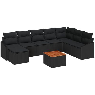 vidaXL 9-częściowy zestaw sof ogrodowych z poduszkami czarny poly rattan akacjowy vidaXL 9-częściowy zestaw sof ogrodowych z poduszkami czarny poly rattan akacjowy