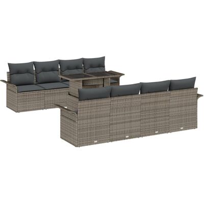 vidaXL 9 Częściowy Zestaw Sof Ogrodowych z Poduszkami Szary Poly Rattan vidaXL 9 Częściowy Zestaw Sof Ogrodowych z Poduszkami Szary Poly Rattan