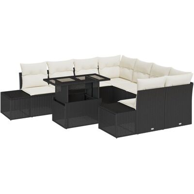 vidaXL 9-elementowy zestaw sof ogrodowych z poduszkami Czarny Poli Rattan vidaXL 9-elementowy zestaw sof ogrodowych z poduszkami Czarny Poli Rattan