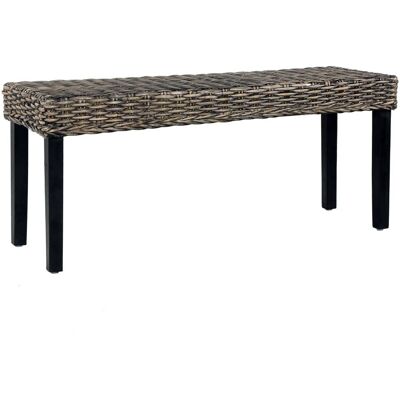 vidaXL Ławka, 110 cm, czarna, rattan kubu i lite drewno mango vidaXL Ławka, 110 cm, czarna, rattan kubu i lite drewno mango