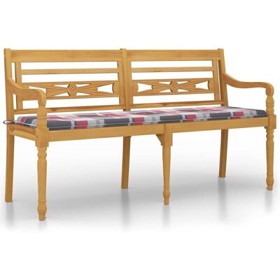 vidaXL Ławka Batavia z poduszką w czerwoną kratę, 150 cm, lity tek vidaXL Ławka Batavia z poduszką w czerwoną kratę, 150 cm, lity tek