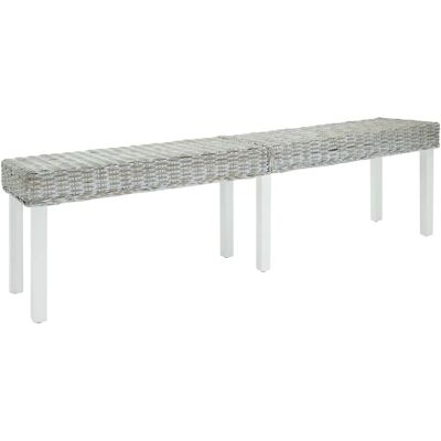 vidaXL Ławka biała, 160x35x45 cm, naturalny rattan kubu i drewno mahoniowe vidaXL Ławka biała, 160x35x45 cm, naturalny rattan kubu i drewno mahoniowe