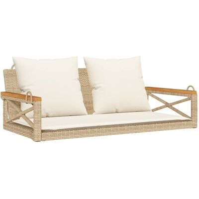 Vidaxl Ławka Bujana Z Poduszkami, Beżowa, 109x62x40 Cm, Polirattan Vidaxl Ławka Bujana Z Poduszkami, Beżowa, 109x62x40 Cm, Polirattan