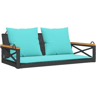 vidaXL Ławka bujana z poduszkami, czarna, 109x62x40 cm, polirattan vidaXL Ławka bujana z poduszkami, czarna, 109x62x40 cm, polirattan