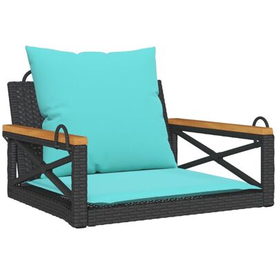 vidaXL Ławka bujana z poduszkami, czarna, 63x62x40 cm, polirattan vidaXL Ławka bujana z poduszkami, czarna, 63x62x40 cm, polirattan