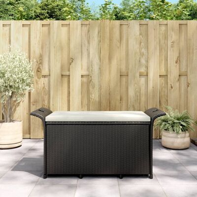 vidaXL Ławka ogrodowa z poduszką, czarna, 116x46x57 cm, polirattan vidaXL Ławka ogrodowa z poduszką, czarna, 116x46x57 cm, polirattan