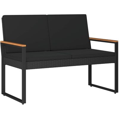 vidaXL Ławka ogrodowa z poduszką Czarny 107 x 61 x 80 cm polirattan vidaXL Ławka ogrodowa z poduszką Czarny 107 x 61 x 80 cm polirattan