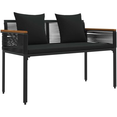 vidaXL Ławka ogrodowa z poduszką Czarny 117 x 54 x 74.5 cm polirattan vidaXL Ławka ogrodowa z poduszką Czarny 117 x 54 x 74.5 cm polirattan