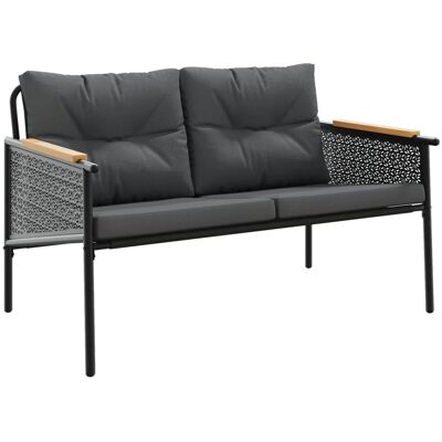 vidaXL Ławka ogrodowa z poduszkami 116 cm czarna stal - Ławka ogrodowa vidaXL Ławka ogrodowa z poduszkami 116 cm czarna stal - Ławka ogrodowa