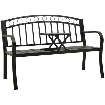vidaXL Ławka ogrodowa ze stolikiem, czarna, 120 cm, stalowa vidaXL Ławka ogrodowa ze stolikiem, czarna, 120 cm, stalowa