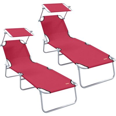 vidaXL Składane leżaki 2 szt. z daszkiem Czerwony 600D Tkanina Oxford vidaXL Składane leżaki 2 szt. z daszkiem Czerwony 600D Tkanina Oxford