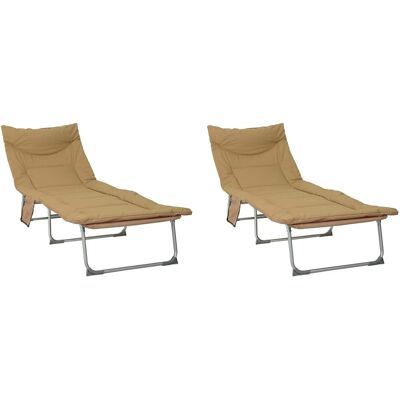 vidaXL Składany leżak słoneczny z poduszką 2 pcs Beżowy vidaXL Składany leżak słoneczny z poduszką 2 pcs Beżowy