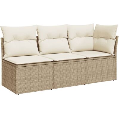 vidaXL Sofa ogrodowa z poduszkami, 3-osobowa, beżowa, polirattan vidaXL Sofa ogrodowa z poduszkami, 3-osobowa, beżowa, polirattan