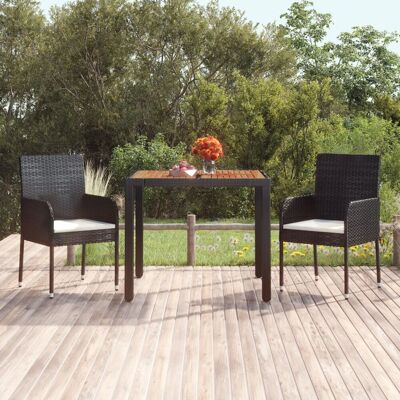 vidaXL Stół ogrodowy, drewniany blat, czarny, 90x90x75 cm, rattan PE vidaXL Stół ogrodowy, drewniany blat, czarny, 90x90x75 cm, rattan PE