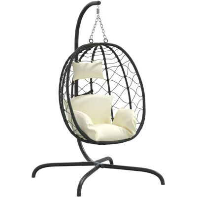 vidaXL Wiszące krzesło kokon z poduszką, kremowe, rattan PE i stal vidaXL Wiszące krzesło kokon z poduszką, kremowe, rattan PE i stal