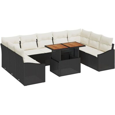 vidaXL Zestaw 10-częściowy sof ogrodowych z poduszkami Black Poly Rattan vidaXL Zestaw 10-częściowy sof ogrodowych z poduszkami Black Poly Rattan